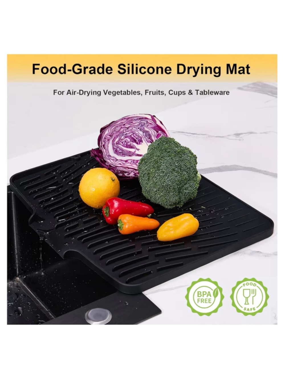 NEW Silicone Dish Drying Mat Kitchen Counter Non-Slip Dish Drying Pad Drain - Picture 5 of 7